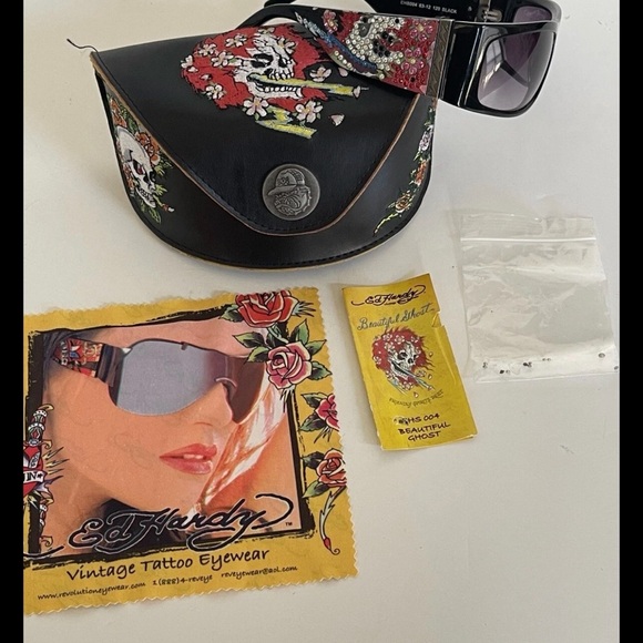 Ed Hardy Accessories - Ed Hardy Black and Red Sunglasses with Floral Case